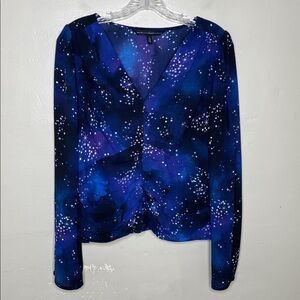 WHBM Black & Blue Star Celestial Empire Waist Ruched Waist Covered Buttons 8